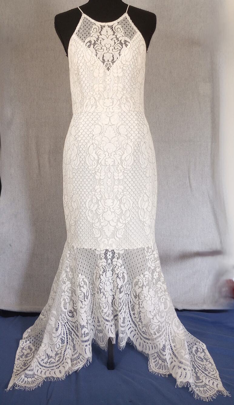 Shona Joy Lace Hankerchief Dress Size 6 Cream Fully Lined Zipper Closure